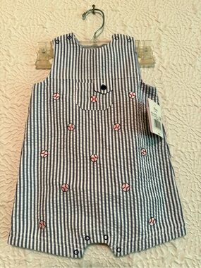 Little Me Blue and White Striped Baby Sunsuit